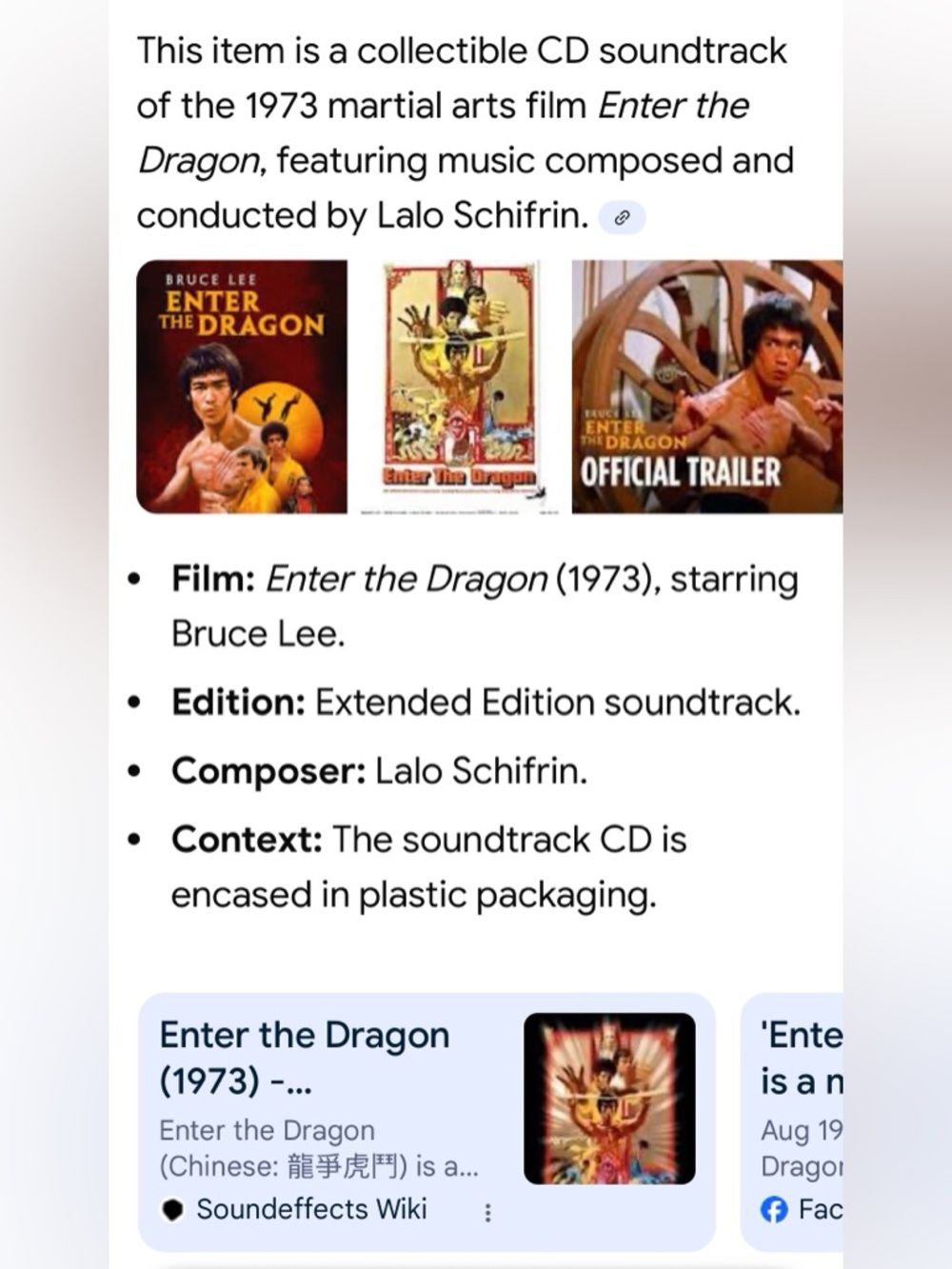 #1848** Enter the Dragon (Extended Edition) Soundtrack CD - Black/Red - Picture 6 of 11